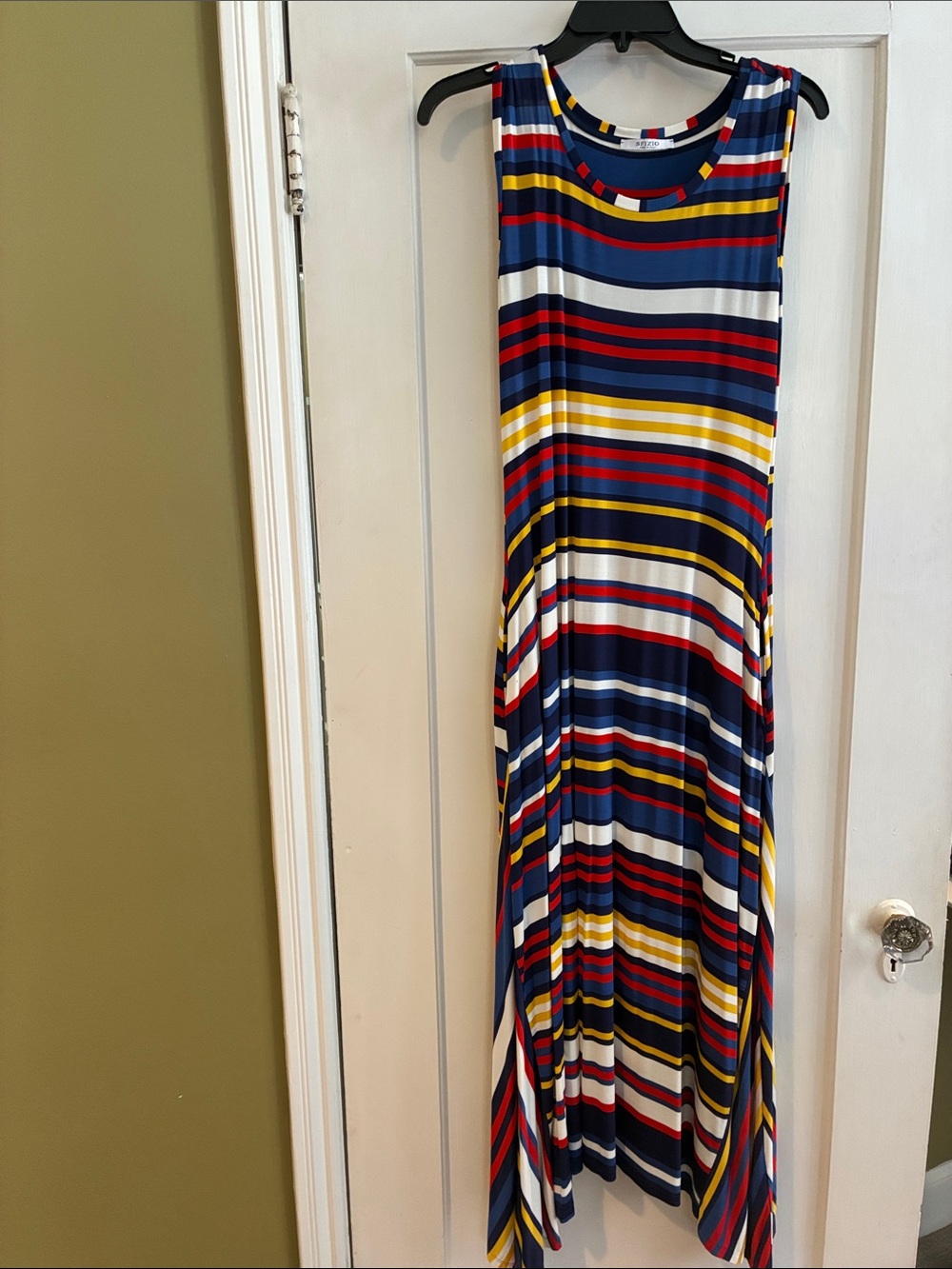Striped Sleeveless Dress in Navy Multi